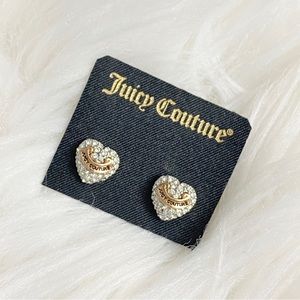 NWOT Juicy Couture Crystal Studded Heart Earrings in Silver